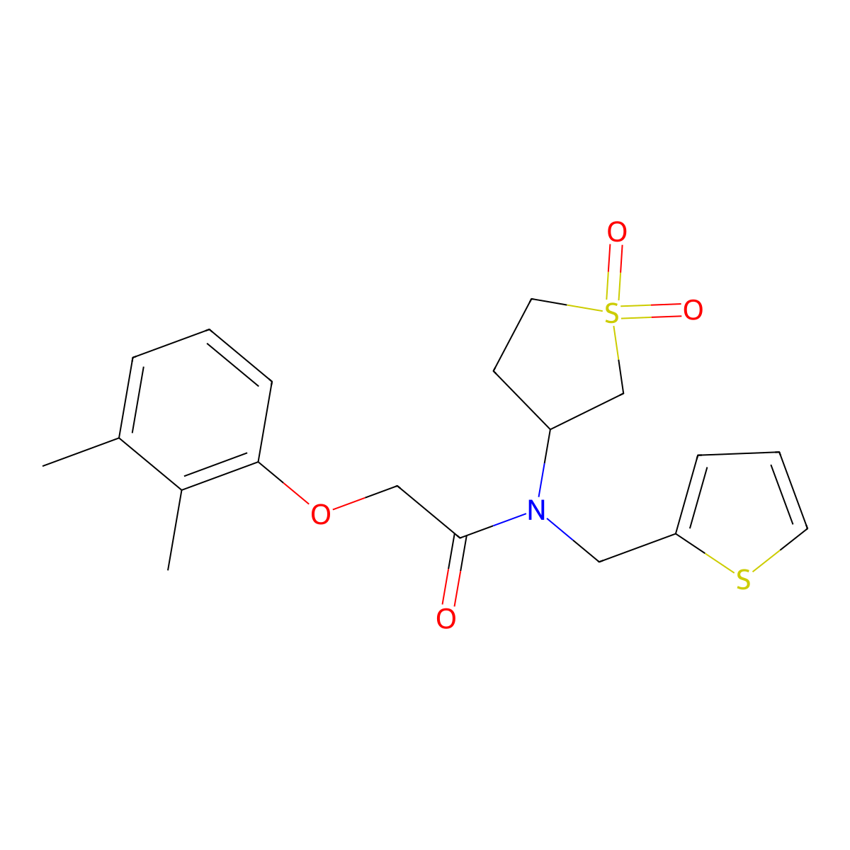 2-(2,3-dimethylphenoxy)-N-(1,1-dioxidotetrahydrothiophen-3-yl)-N-(thiophen-2-ylmethyl)acetamide molecular structure, CAS 620566-31-6