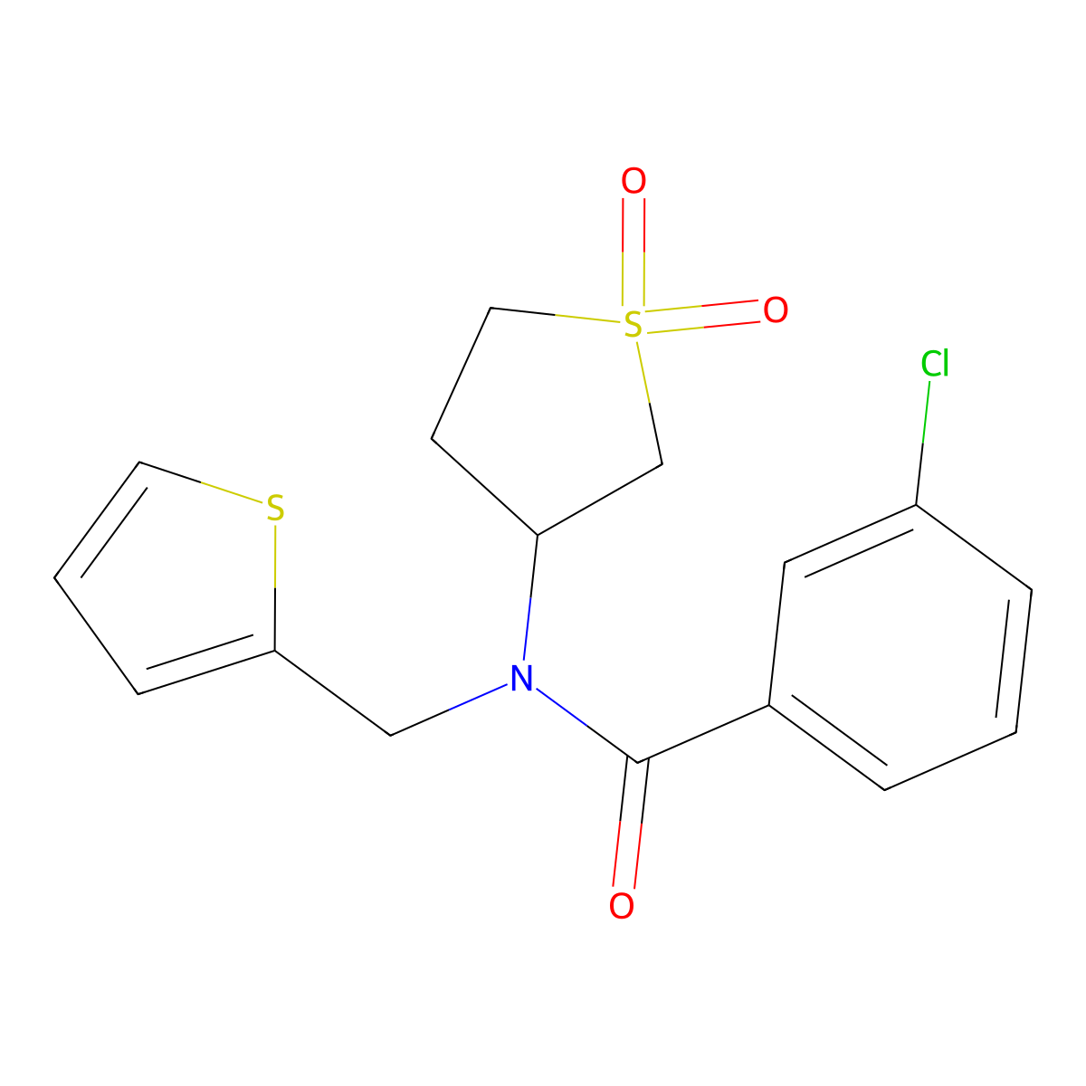 3-chloro-N-(1,1-dioxidotetrahydrothiophen-3-yl)-N-(thiophen-2-ylmethyl)benzamide molecular structure, CAS 620566-82-7