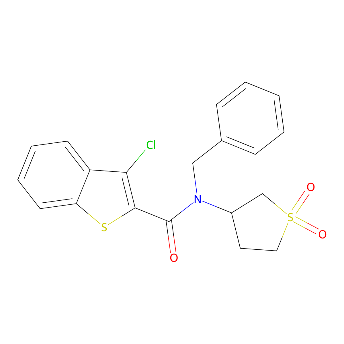 N-benzyl-3-chloro-N-(1,1-dioxidotetrahydrothiophen-3-yl)-1-benzothiophene-2-carboxamide molecular structure, CAS 620567-29-5