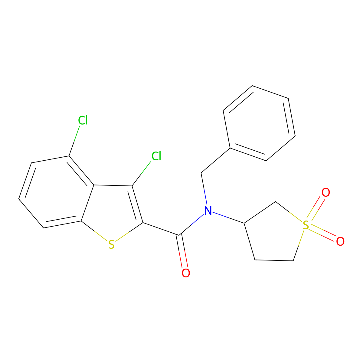 N-benzyl-3,4-dichloro-N-(1,1-dioxidotetrahydrothiophen-3-yl)-1-benzothiophene-2-carboxamide molecular structure, CAS 620567-45-5