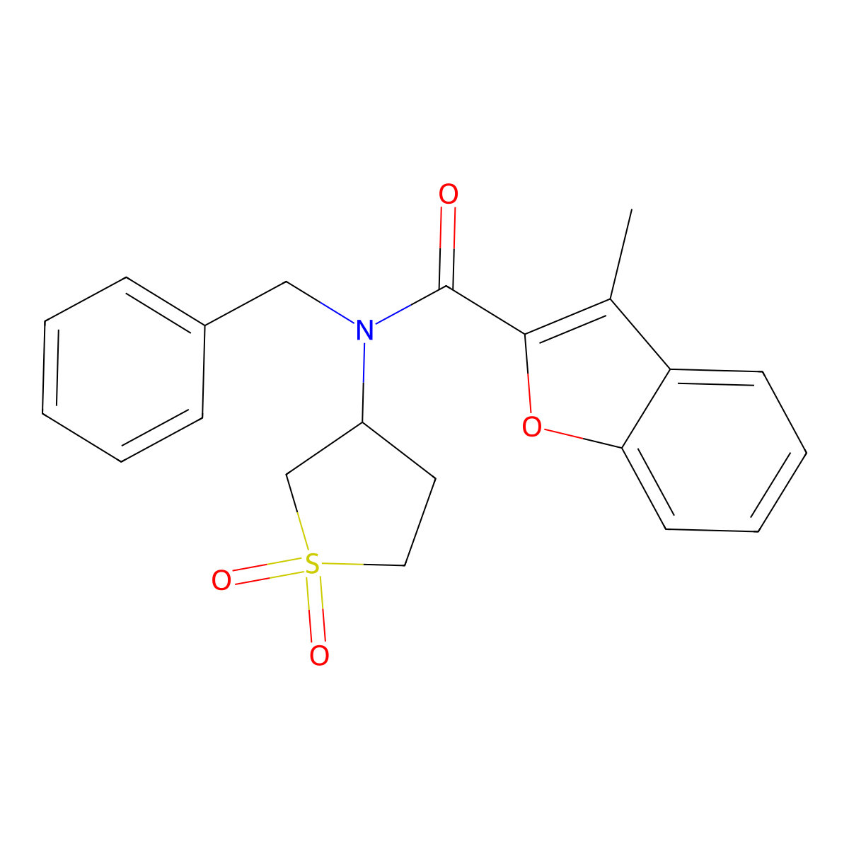 N-benzyl-N-(1,1-dioxidotetrahydrothiophen-3-yl)-3-methyl-1-benzofuran-2-carboxamide molecular structure, CAS 620567-67-1
