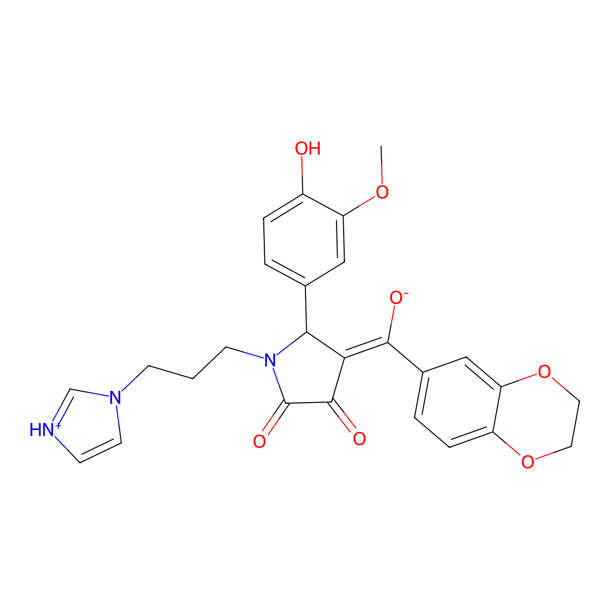 4-(2,3-dihydro-1,4-benzodioxine-6-carbonyl)-3-hydroxy-5-(4-hydroxy-3-methoxyphenyl)-1-[3-(1H-imidazol-1-yl)propyl]-2,5-dihydro-1H-pyrrol-2-one molecular structure, CAS 620567-75-1