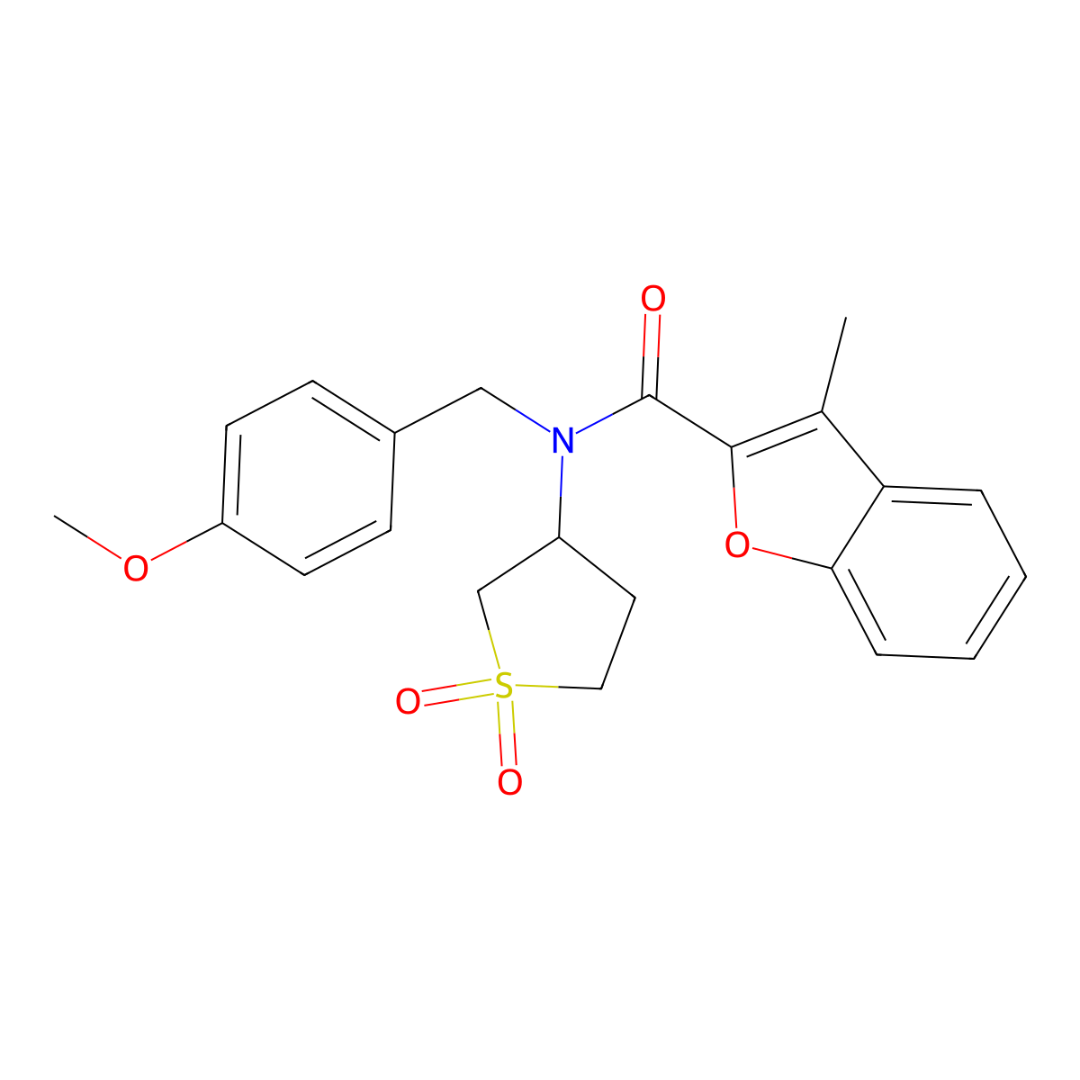 N-(1,1-dioxidotetrahydrothiophen-3-yl)-N-(4-methoxybenzyl)-3-methyl-1-benzofuran-2-carboxamide molecular structure, CAS 620568-17-4