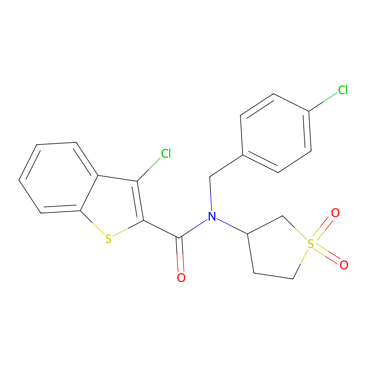 3-chloro-N-(4-chlorobenzyl)-N-(1,1-dioxidotetrahydrothiophen-3-yl)-1-benzothiophene-2-carboxamide molecular structure, CAS 620568-28-7