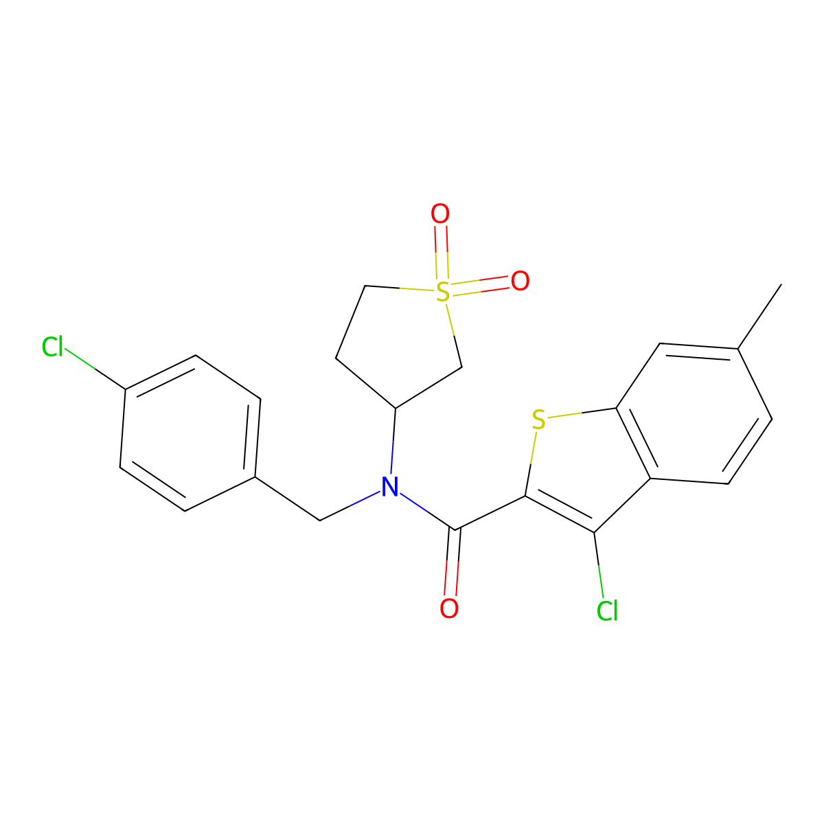 3-chloro-N-(4-chlorobenzyl)-N-(1,1-dioxidotetrahydrothiophen-3-yl)-6-methyl-1-benzothiophene-2-carboxamide molecular structure, CAS 620568-32-3