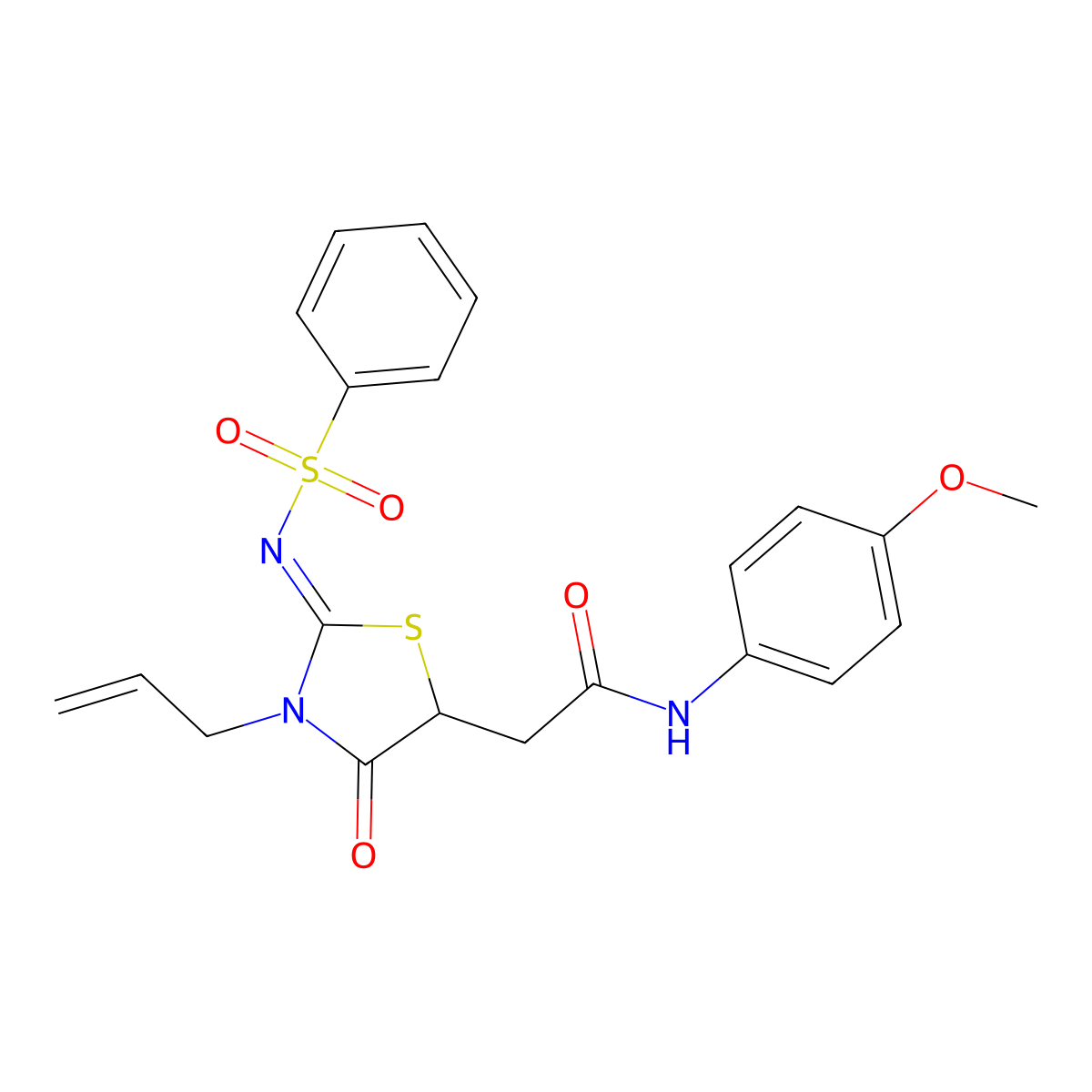 2-(3-allyl-4-oxo-2-((phenylsulfonyl)imino)thiazolidin-5-yl)-N-(4-methoxyphenyl)acetamide molecular structure, CAS 620568-39-0