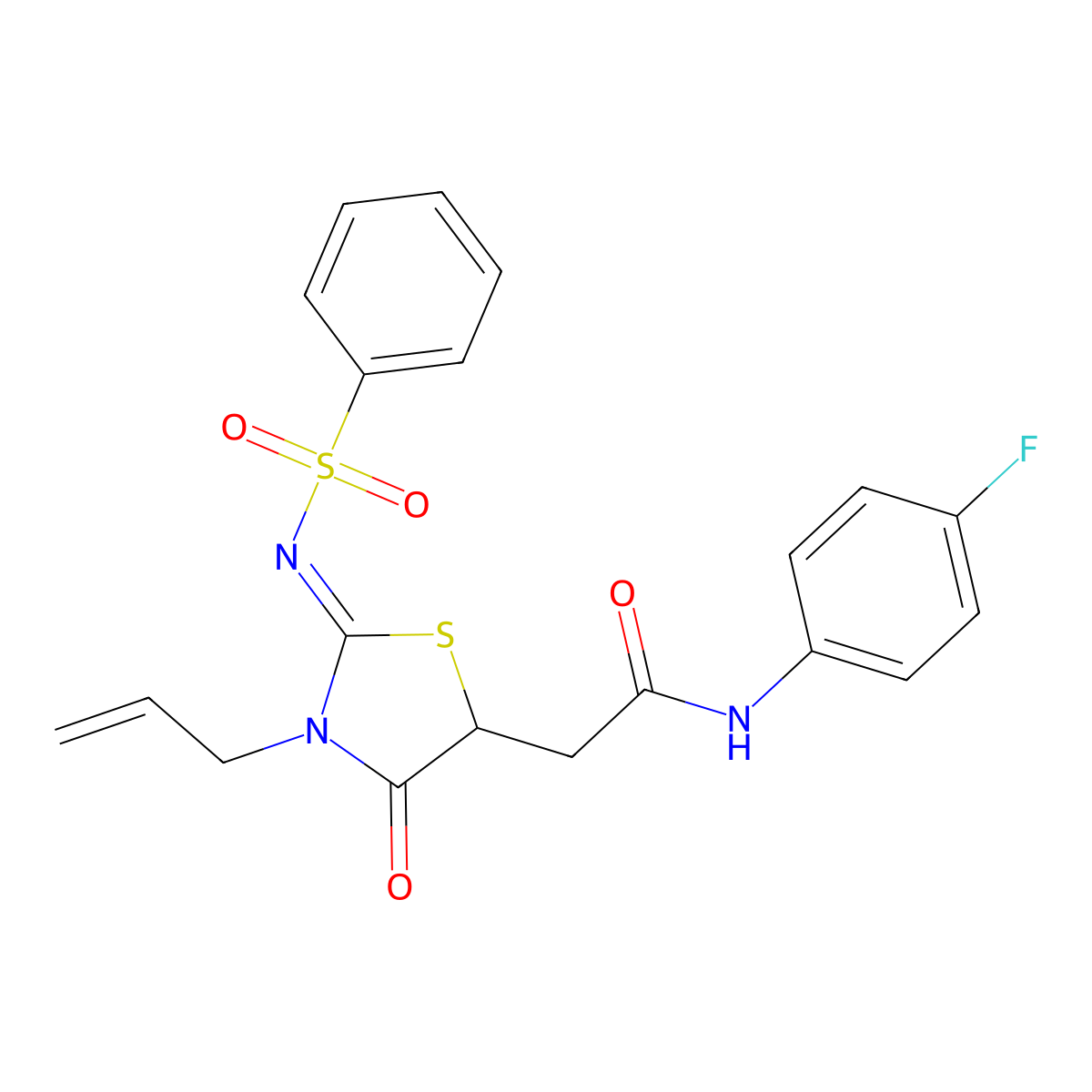 2-(3-allyl-4-oxo-2-((phenylsulfonyl)imino)thiazolidin-5-yl)-N-(4-fluorophenyl)acetamide molecular structure, CAS 620568-42-5