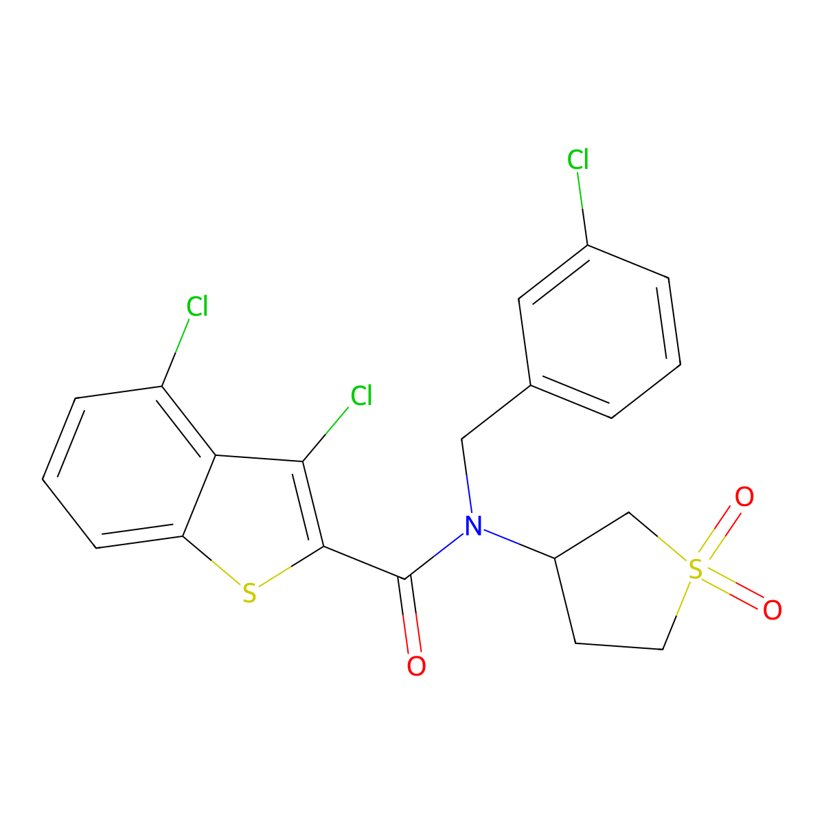 3,4-dichloro-N-(3-chlorobenzyl)-N-(1,1-dioxidotetrahydrothiophen-3-yl)-1-benzothiophene-2-carboxamide molecular structure, CAS 620568-84-5