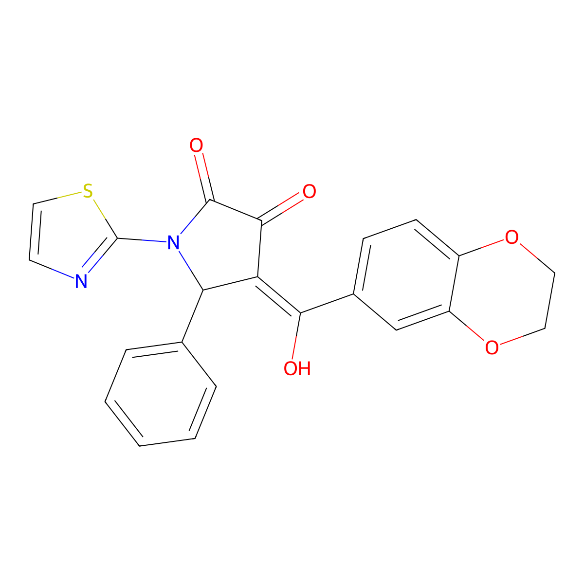 4-[2,3-Dihydro-1,4-benzodioxin-6-yl(hydroxy)methylidene]-5-phenyl-1-(1,3-thiazol-2-yl)pyrrolidine-2,3-dione molecular structure, CAS 620568-95-8