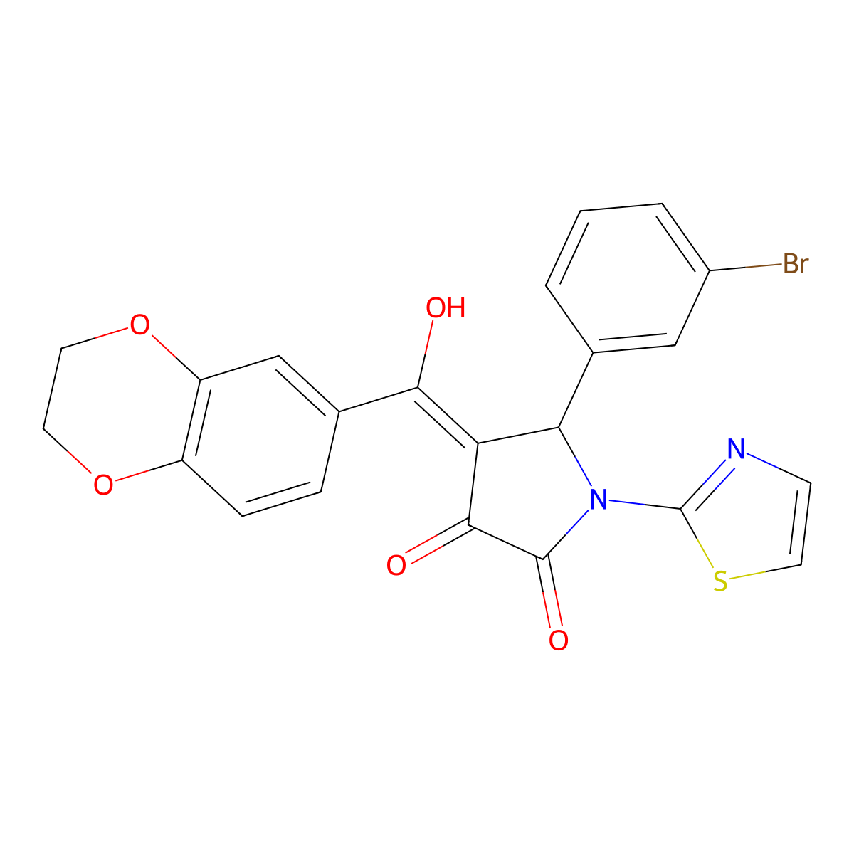 5-(3-bromophenyl)-4-(2,3-dihydro-1,4-benzodioxine-6-carbonyl)-3-hydroxy-1-(1,3-thiazol-2-yl)-2,5-dihydro-1H-pyrrol-2-one molecular structure, CAS 620569-16-6