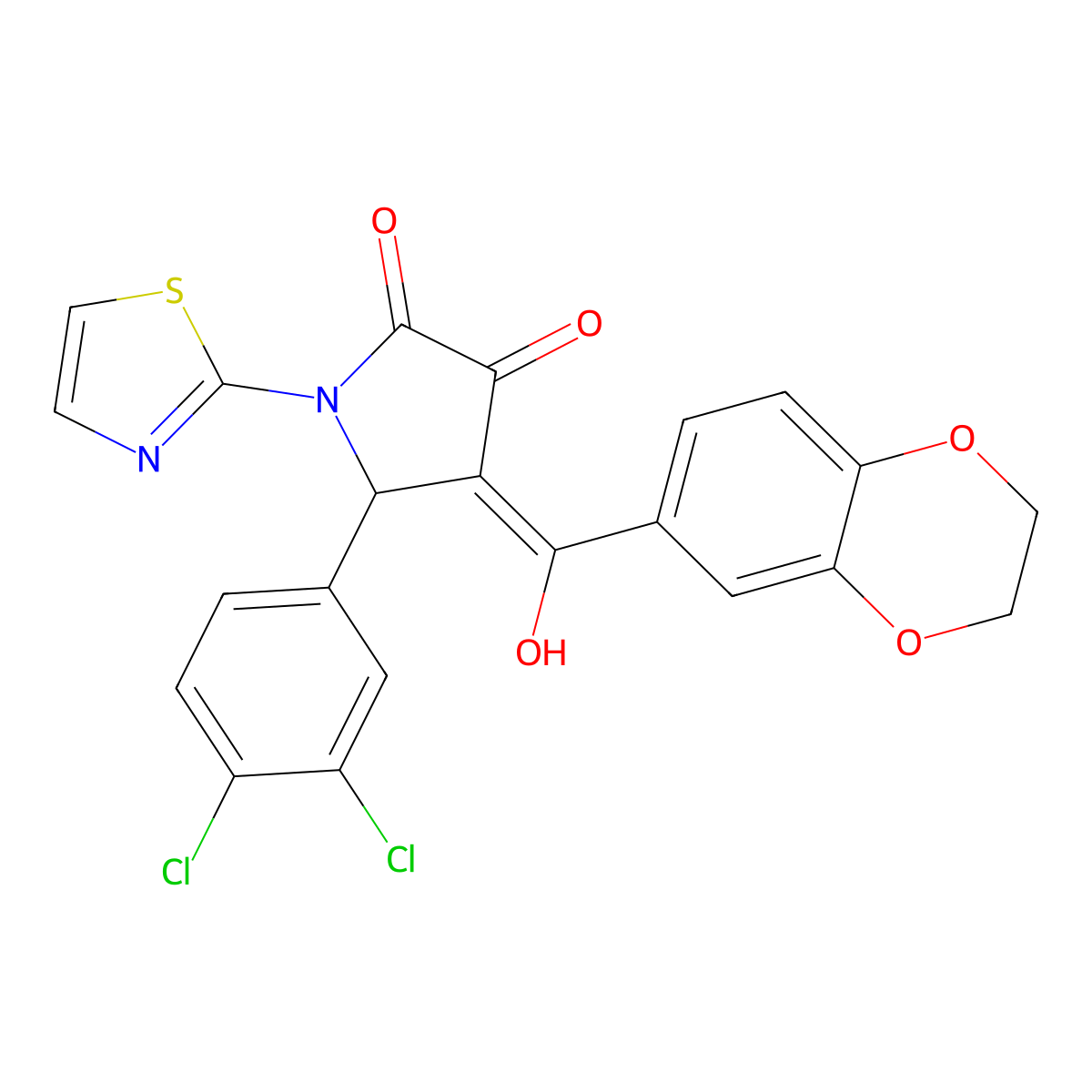 5-(3,4-dichlorophenyl)-4-(2,3-dihydro-1,4-benzodioxine-6-carbonyl)-3-hydroxy-1-(1,3-thiazol-2-yl)-2,5-dihydro-1H-pyrrol-2-one molecular structure, CAS 620569-32-6
