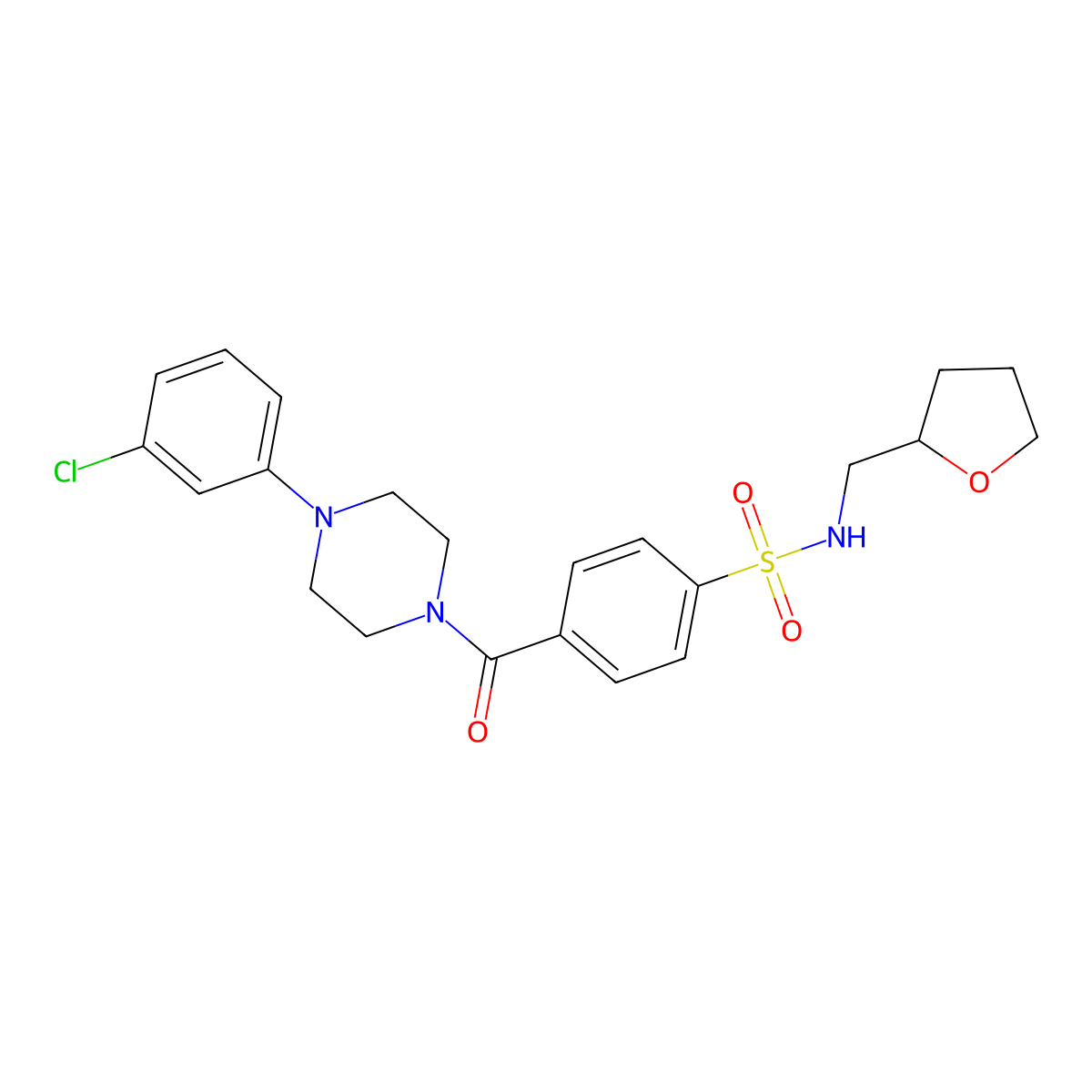4-[4-(3-chlorophenyl)piperazine-1-carbonyl]-N-(oxolan-2-ylmethyl)benzenesulfonamide molecular structure, CAS 620569-39-3