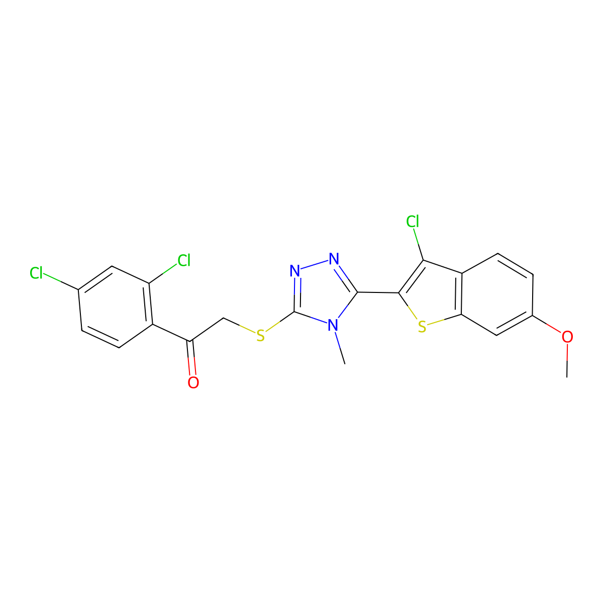 2-[[5-(3-Chloro-6-methoxy-1-benzothiophen-2-yl)-4-methyl-1,2,4-triazol-3-yl]sulfanyl]-1-(2,4-dichlorophenyl)ethanone molecular structure, CAS 620569-60-0
