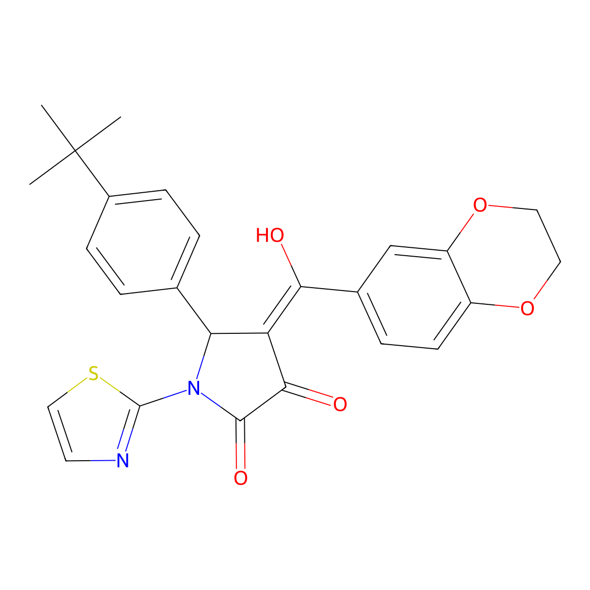 5-(4-tert-butylphenyl)-4-(2,3-dihydro-1,4-benzodioxine-6-carbonyl)-3-hydroxy-1-(1,3-thiazol-2-yl)-2,5-dihydro-1H-pyrrol-2-one molecular structure, CAS 620569-69-9