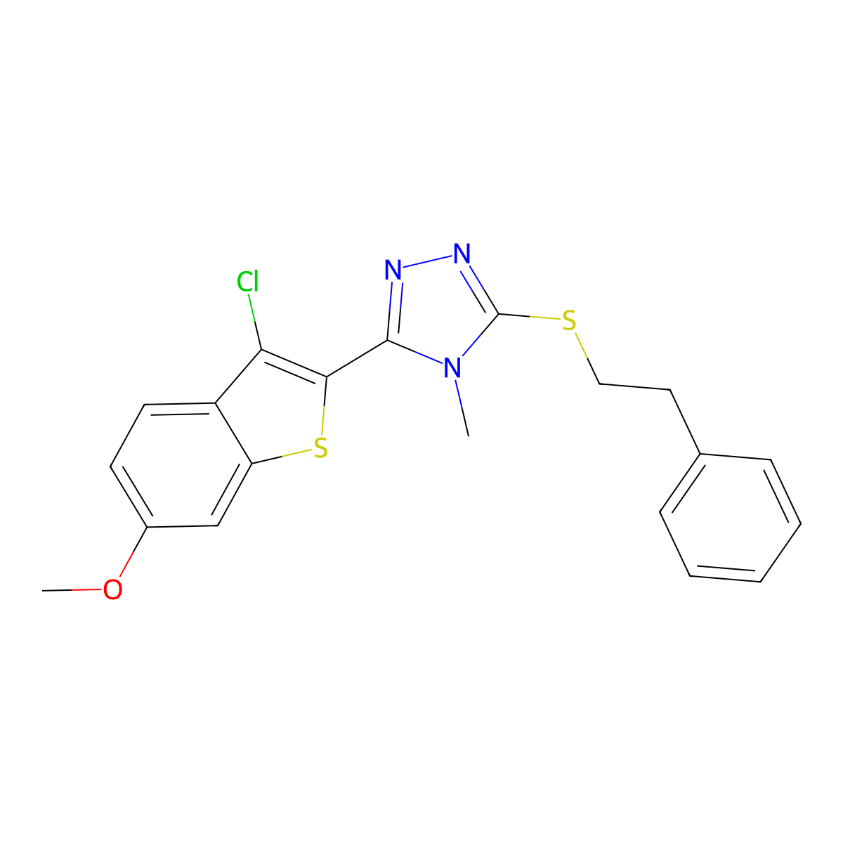 3-(3-chloro-6-methoxy-1-benzothiophen-2-yl)-4-methyl-5-[(2-phenylethyl)sulfanyl]-4H-1,2,4-triazole molecular structure, CAS 620569-70-2