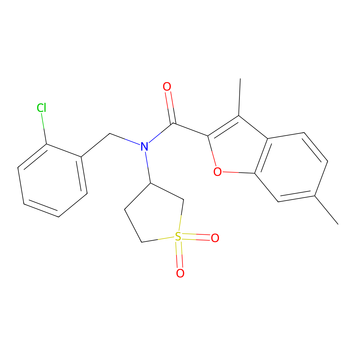 N-(2-chlorobenzyl)-N-(1,1-dioxidotetrahydrothiophen-3-yl)-3,6-dimethyl-1-benzofuran-2-carboxamide molecular structure, CAS 620569-79-1