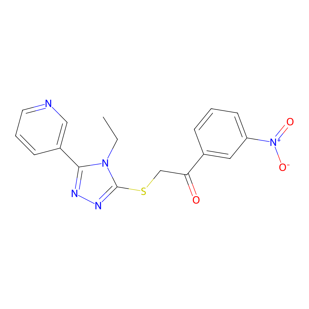 2-[(4-Ethyl-5-pyridin-3-yl-1,2,4-triazol-3-yl)sulfanyl]-1-(3-nitrophenyl)ethanone molecular structure, CAS 620569-88-2