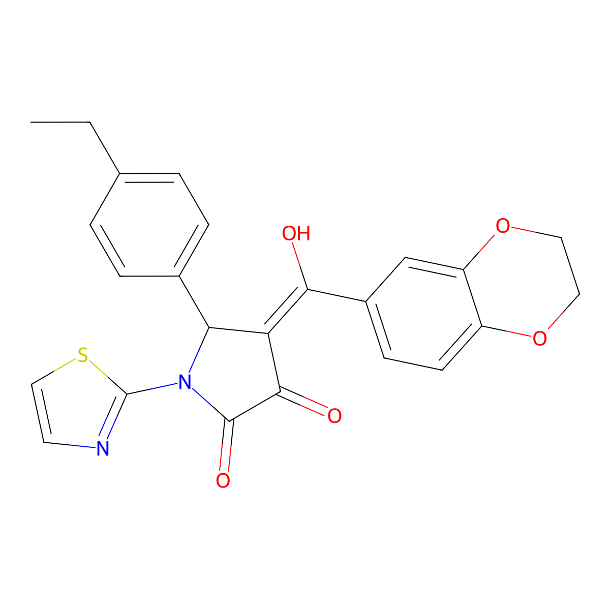4-(2,3-dihydro-1,4-benzodioxine-6-carbonyl)-5-(4-ethylphenyl)-3-hydroxy-1-(1,3-thiazol-2-yl)-2,5-dihydro-1H-pyrrol-2-one molecular structure, CAS 620569-98-4