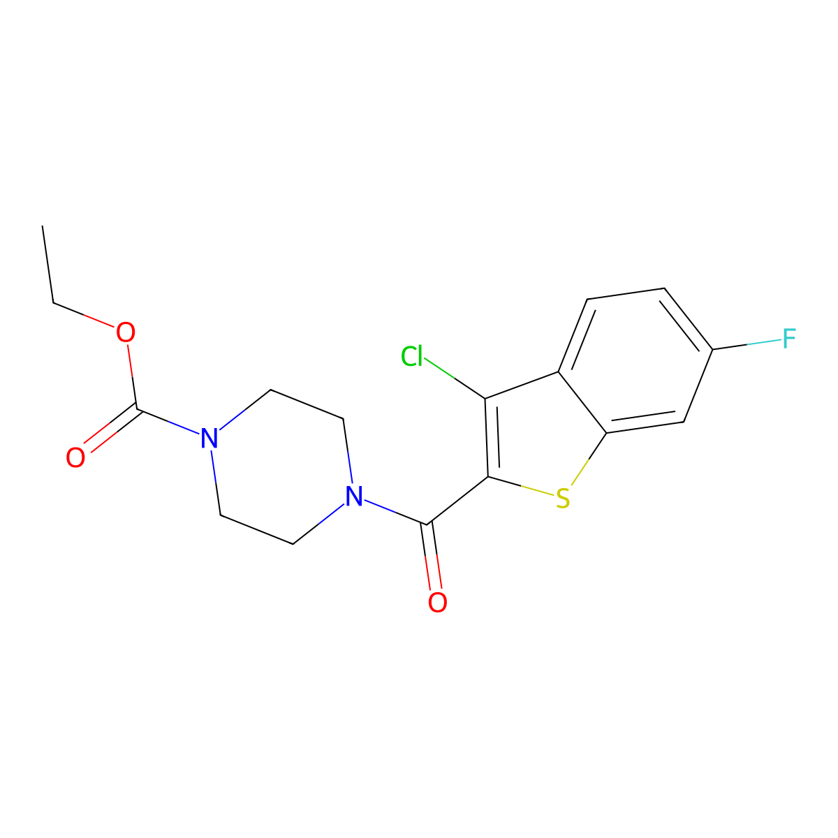Ethyl 4-(3-chloro-6-fluorobenzo[b]thiophene-2-carbonyl)piperazine-1-carboxylate molecular structure, CAS 620570-09-4