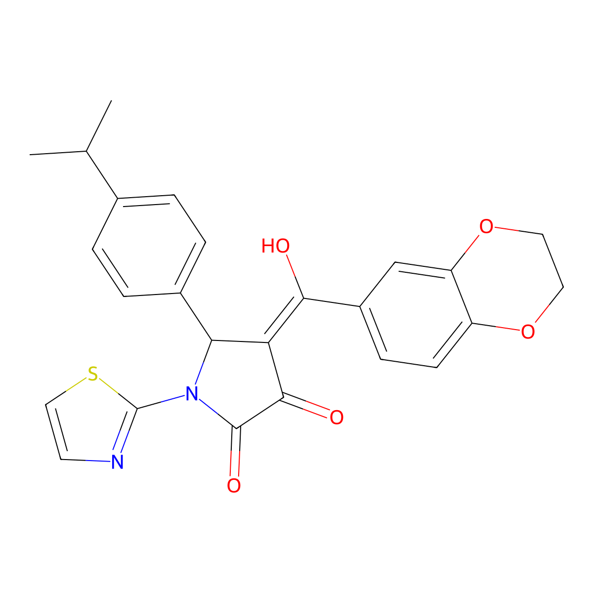 4-(2,3-dihydro-1,4-benzodioxine-6-carbonyl)-3-hydroxy-5-[4-(propan-2-yl)phenyl]-1-(1,3-thiazol-2-yl)-2,5-dihydro-1H-pyrrol-2-one molecular structure, CAS 620570-78-7