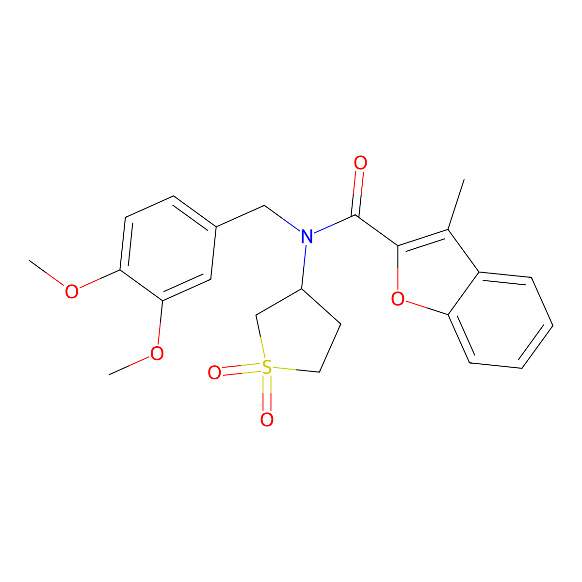 N-(3,4-dimethoxybenzyl)-N-(1,1-dioxidotetrahydro-3-thienyl)-3-methyl-1-benzofuran-2-carboxamide molecular structure, CAS 620570-88-9