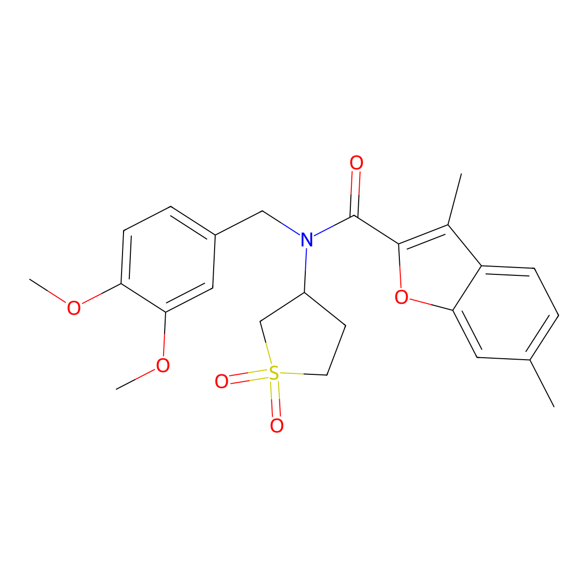 N-(3,4-dimethoxybenzyl)-N-(1,1-dioxidotetrahydrothiophen-3-yl)-3,6-dimethyl-1-benzofuran-2-carboxamide molecular structure, CAS 620571-00-8
