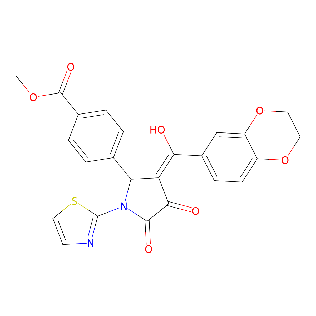 methyl 4-[3-(2,3-dihydro-1,4-benzodioxine-6-carbonyl)-4-hydroxy-5-oxo-1-(1,3-thiazol-2-yl)-2,5-dihydro-1H-pyrrol-2-yl]benzoate molecular structure, CAS 620571-02-0