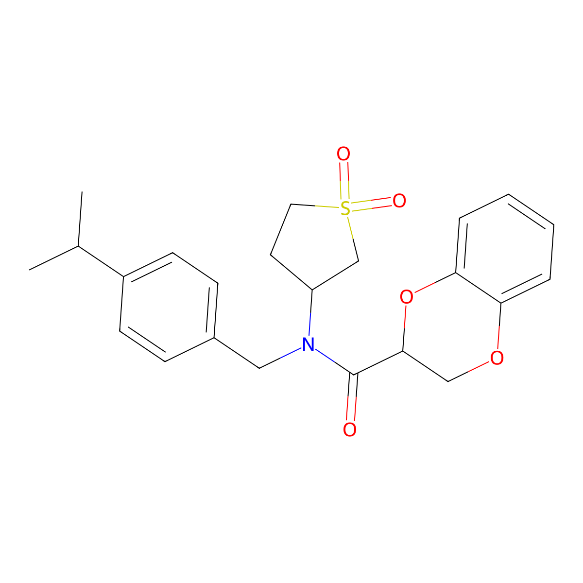 N-(1,1-dioxothiolan-3-yl)-N-[(4-propan-2-ylphenyl)methyl]-2,3-dihydro-1,4-benzodioxine-3-carboxamide molecular structure, CAS 620571-37-1