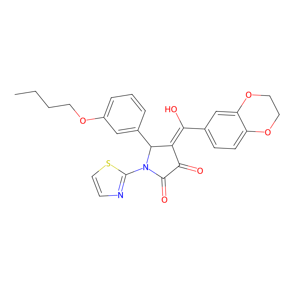 5-(3-butoxyphenyl)-4-(2,3-dihydro-1,4-benzodioxine-6-carbonyl)-3-hydroxy-1-(1,3-thiazol-2-yl)-2,5-dihydro-1H-pyrrol-2-one molecular structure, CAS 620571-40-6