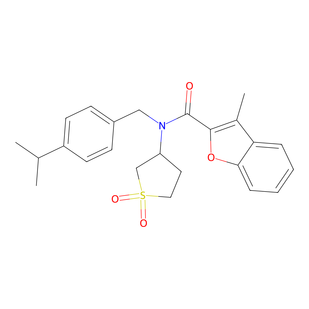 N-(1,1-dioxidotetrahydrothiophen-3-yl)-3-methyl-N-[4-(propan-2-yl)benzyl]-1-benzofuran-2-carboxamide molecular structure, CAS 620571-49-5
