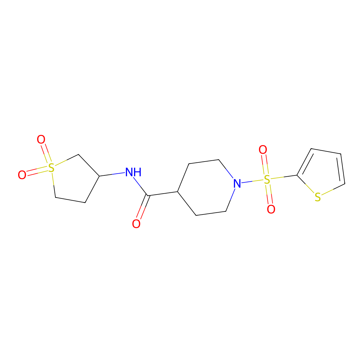 N-(1,1-dioxidotetrahydrothiophen-3-yl)-1-(thiophen-2-ylsulfonyl)piperidine-4-carboxamide molecular structure, CAS 620571-51-9