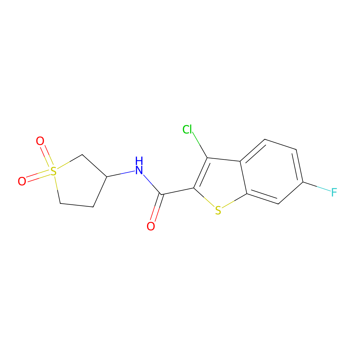 3-chloro-N-(1,1-dioxothiolan-3-yl)-6-fluoro-1-benzothiophene-2-carboxamide molecular structure, CAS 620571-68-8