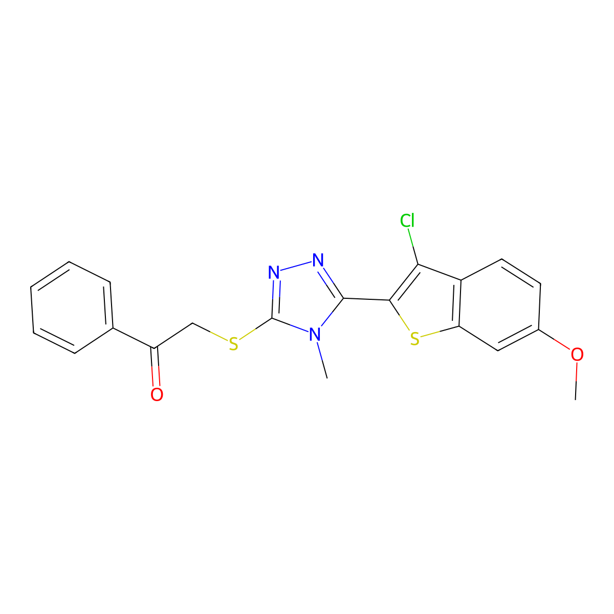 2-[[5-(3-Chloro-6-methoxy-1-benzothiophen-2-yl)-4-methyl-1,2,4-triazol-3-yl]sulfanyl]-1-phenylethanone molecular structure, CAS 620572-01-2