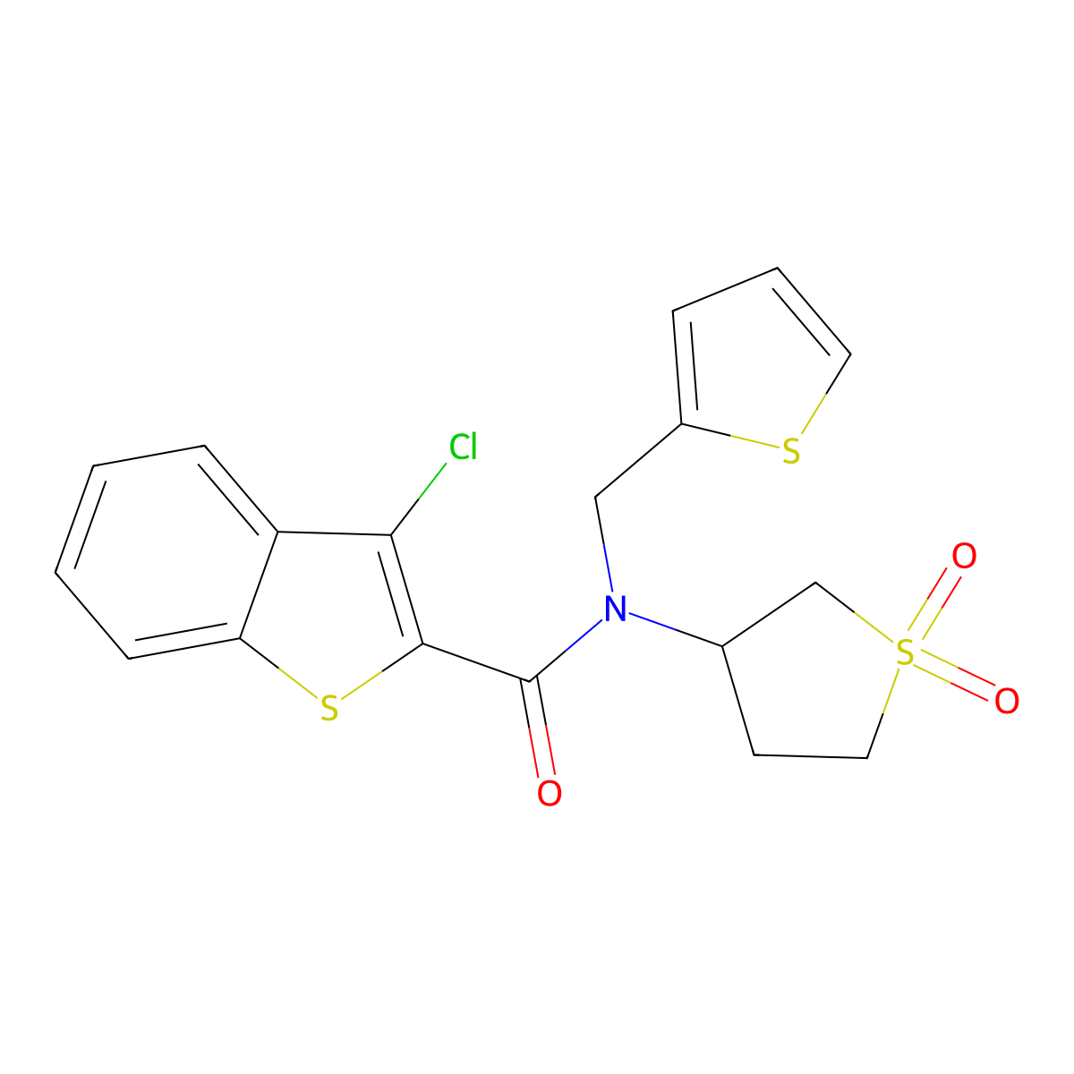 3-chloro-N-(1,1-dioxidotetrahydrothiophen-3-yl)-N-(thiophen-2-ylmethyl)-1-benzothiophene-2-carboxamide molecular structure, CAS 620572-23-8