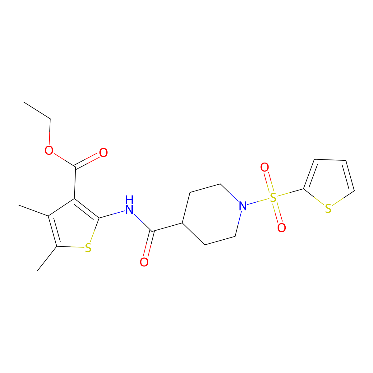 Ethyl 4,5-dimethyl-2-({[1-(2-thienylsulfonyl)-4-piperidinyl]carbonyl}amino)-3-thiophenecarboxylate molecular structure, CAS 620572-25-0