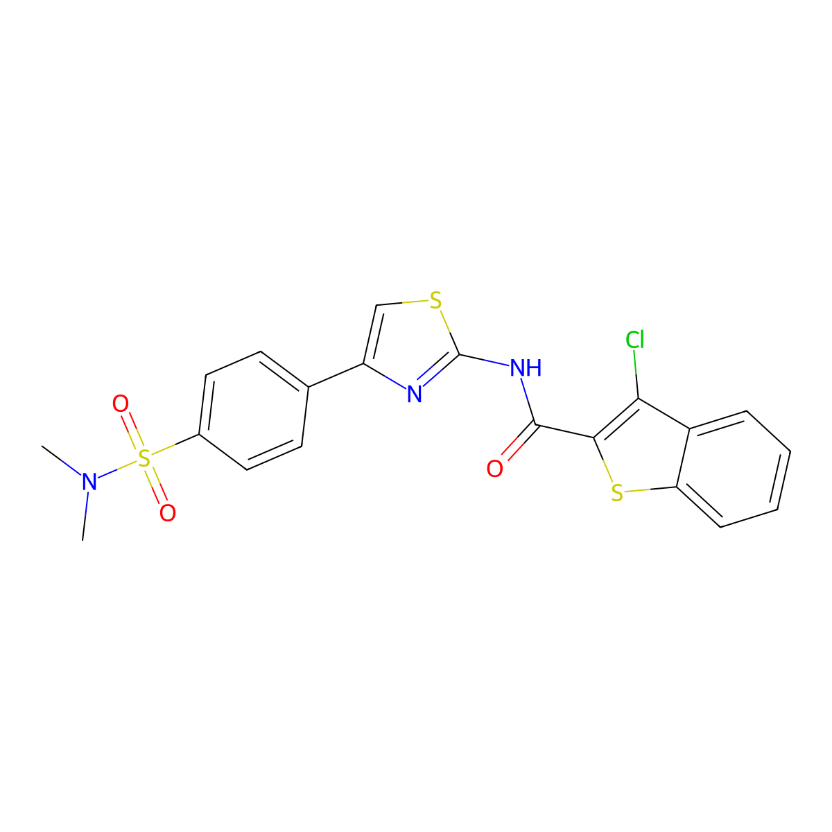 3-chloro-N-{4-[4-(dimethylsulfamoyl)phenyl]-1,3-thiazol-2-yl}-1-benzothiophene-2-carboxamide molecular structure, CAS 620572-83-0
