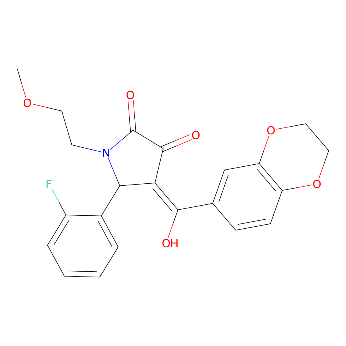4-(2,3-dihydro-1,4-benzodioxine-6-carbonyl)-5-(2-fluorophenyl)-3-hydroxy-1-(2-methoxyethyl)-2,5-dihydro-1H-pyrrol-2-one molecular structure, CAS 620573-70-8