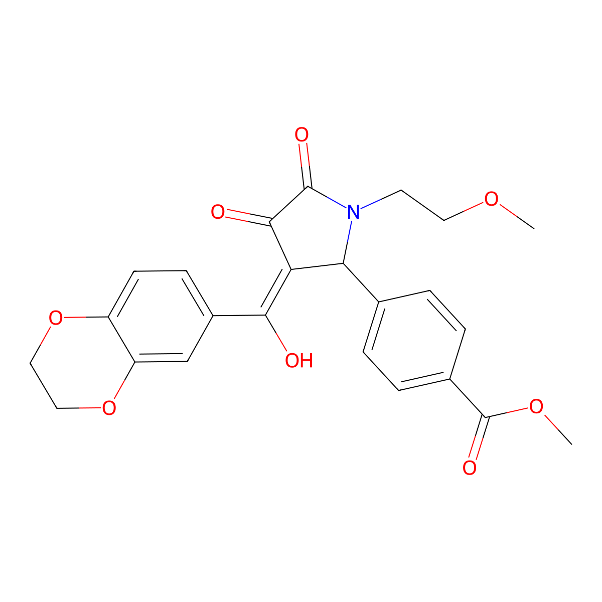 methyl 4-[3-(2,3-dihydro-1,4-benzodioxine-6-carbonyl)-4-hydroxy-1-(2-methoxyethyl)-5-oxo-2,5-dihydro-1H-pyrrol-2-yl]benzoate molecular structure, CAS 620573-76-4