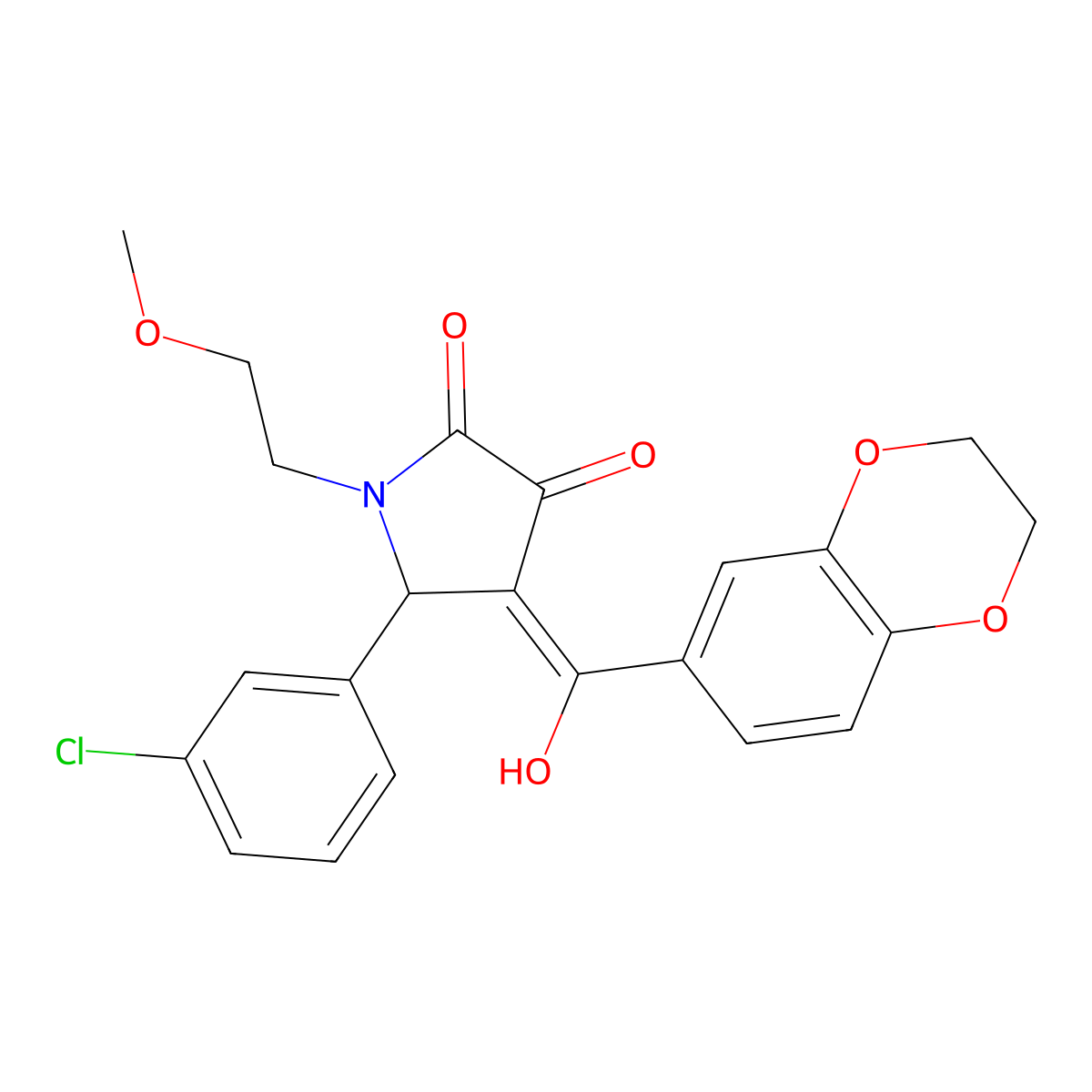 5-(3-chlorophenyl)-4-(2,3-dihydro-1,4-benzodioxine-6-carbonyl)-3-hydroxy-1-(2-methoxyethyl)-2,5-dihydro-1H-pyrrol-2-one molecular structure, CAS 620573-87-7