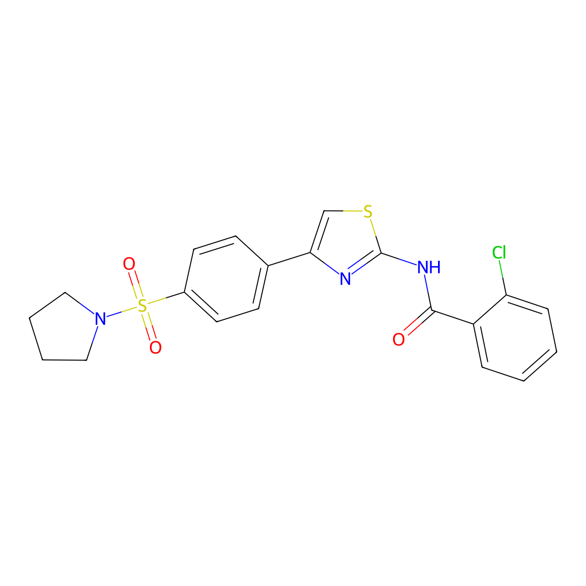 2-chloro-N-[4-(4-pyrrolidin-1-ylsulfonylphenyl)-1,3-thiazol-2-yl]benzamide molecular structure, CAS 620576-61-6