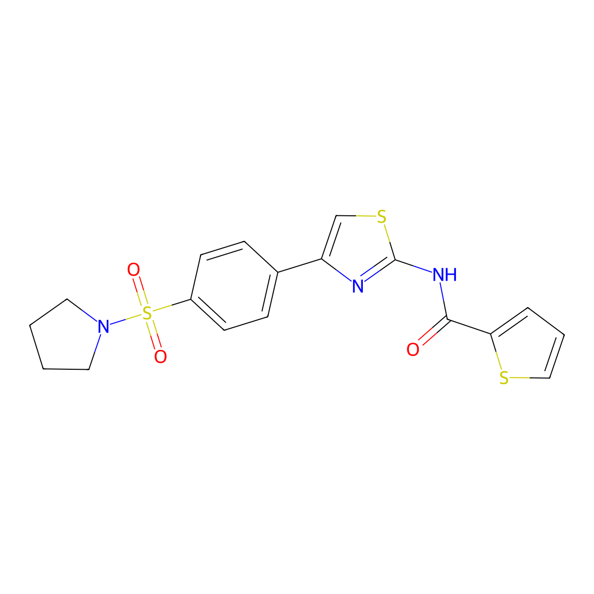 N-{4-[4-(1-pyrrolidinylsulfonyl)phenyl]-1,3-thiazol-2-yl}-2-thiophenecarboxamide molecular structure, CAS 620576-91-2