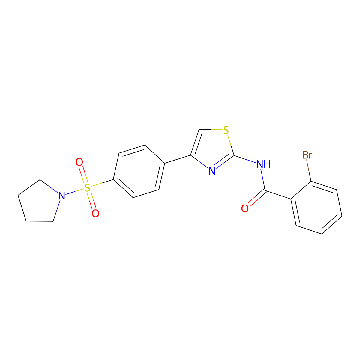 2-bromo-N-{4-[4-(pyrrolidin-1-ylsulfonyl)phenyl]-1,3-thiazol-2-yl}benzamide molecular structure, CAS 620577-15-3