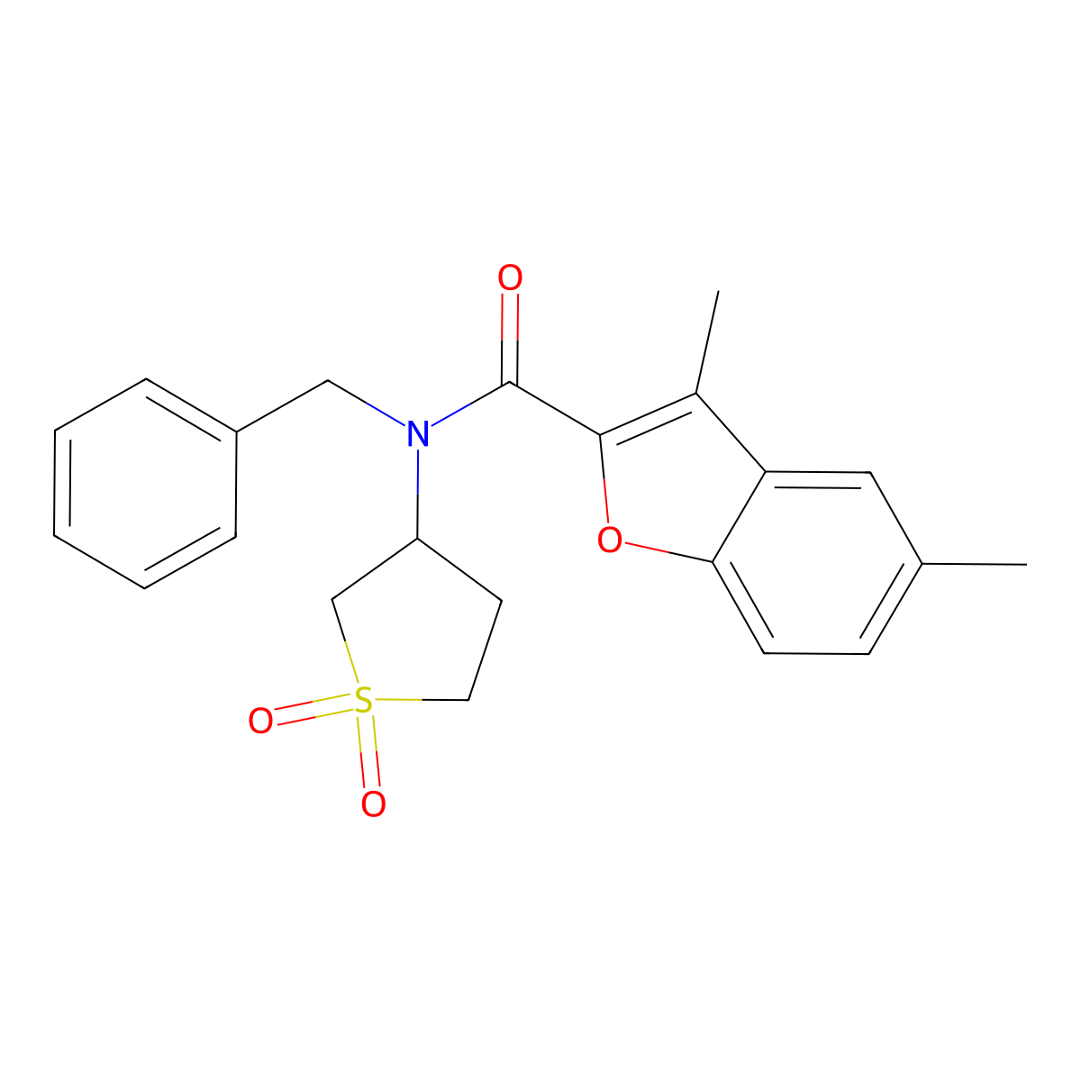 N-benzyl-N-(1,1-dioxidotetrahydro-3-thienyl)-3,5-dimethyl-1-benzofuran-2-carboxamide molecular structure, CAS 620578-26-9