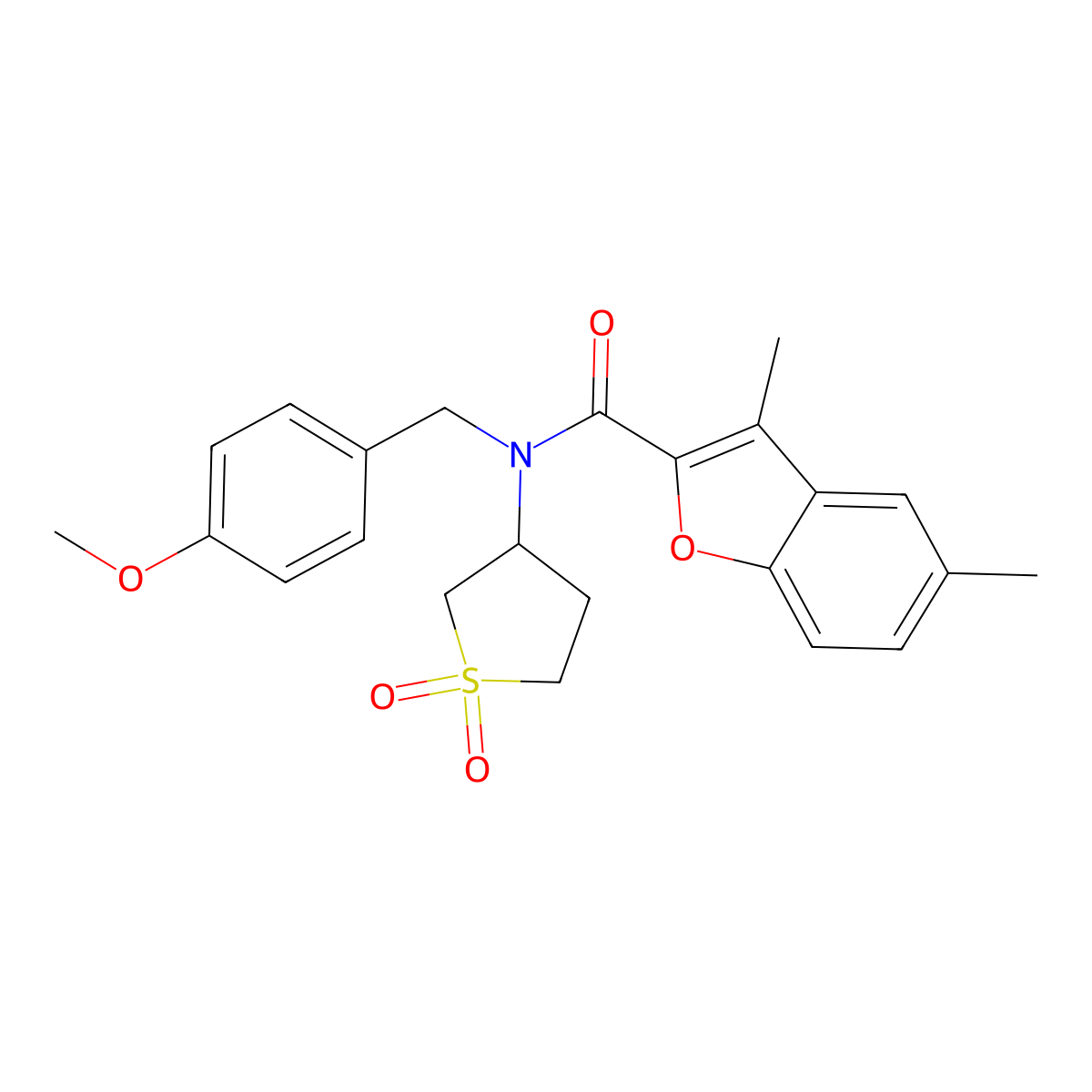 N-(1,1-dioxidotetrahydrothiophen-3-yl)-N-(4-methoxybenzyl)-3,5-dimethyl-1-benzofuran-2-carboxamide molecular structure, CAS 620578-31-6