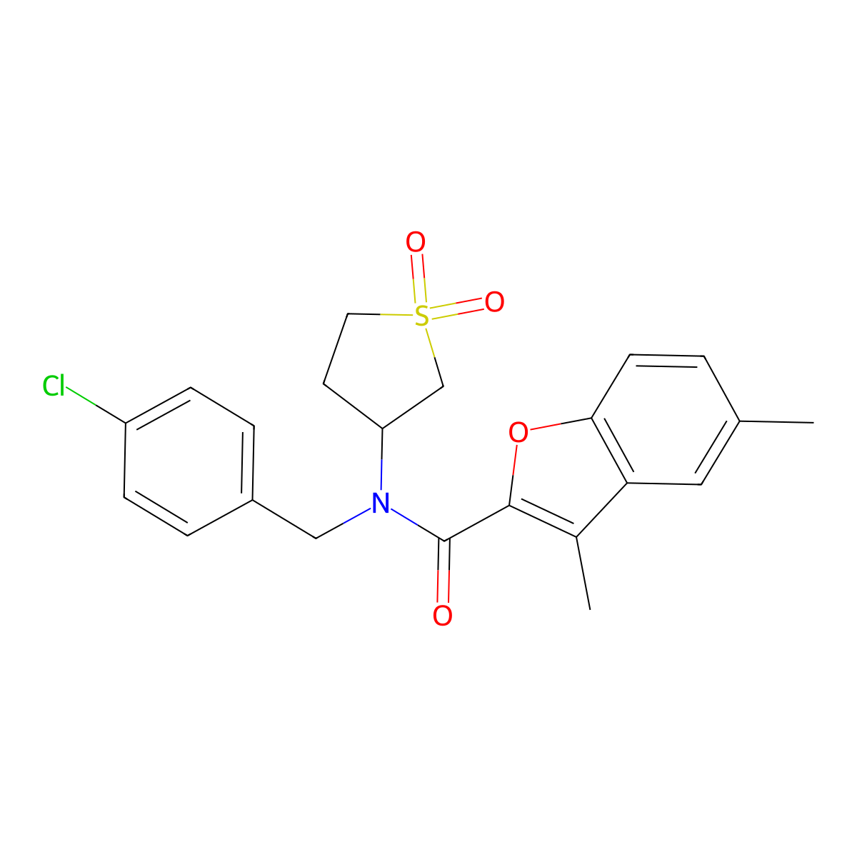 N-(4-chlorobenzyl)-N-(1,1-dioxidotetrahydro-3-thienyl)-3,5-dimethyl-1-benzofuran-2-carboxamide molecular structure, CAS 620578-36-1