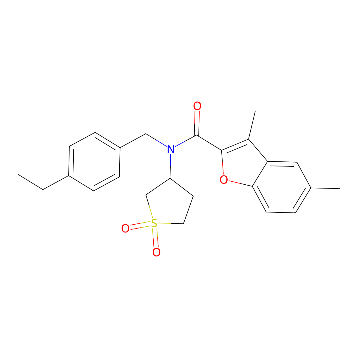 N-(1,1-dioxidotetrahydrothiophen-3-yl)-N-(4-ethylbenzyl)-3,5-dimethyl-1-benzofuran-2-carboxamide molecular structure, CAS 620578-51-0