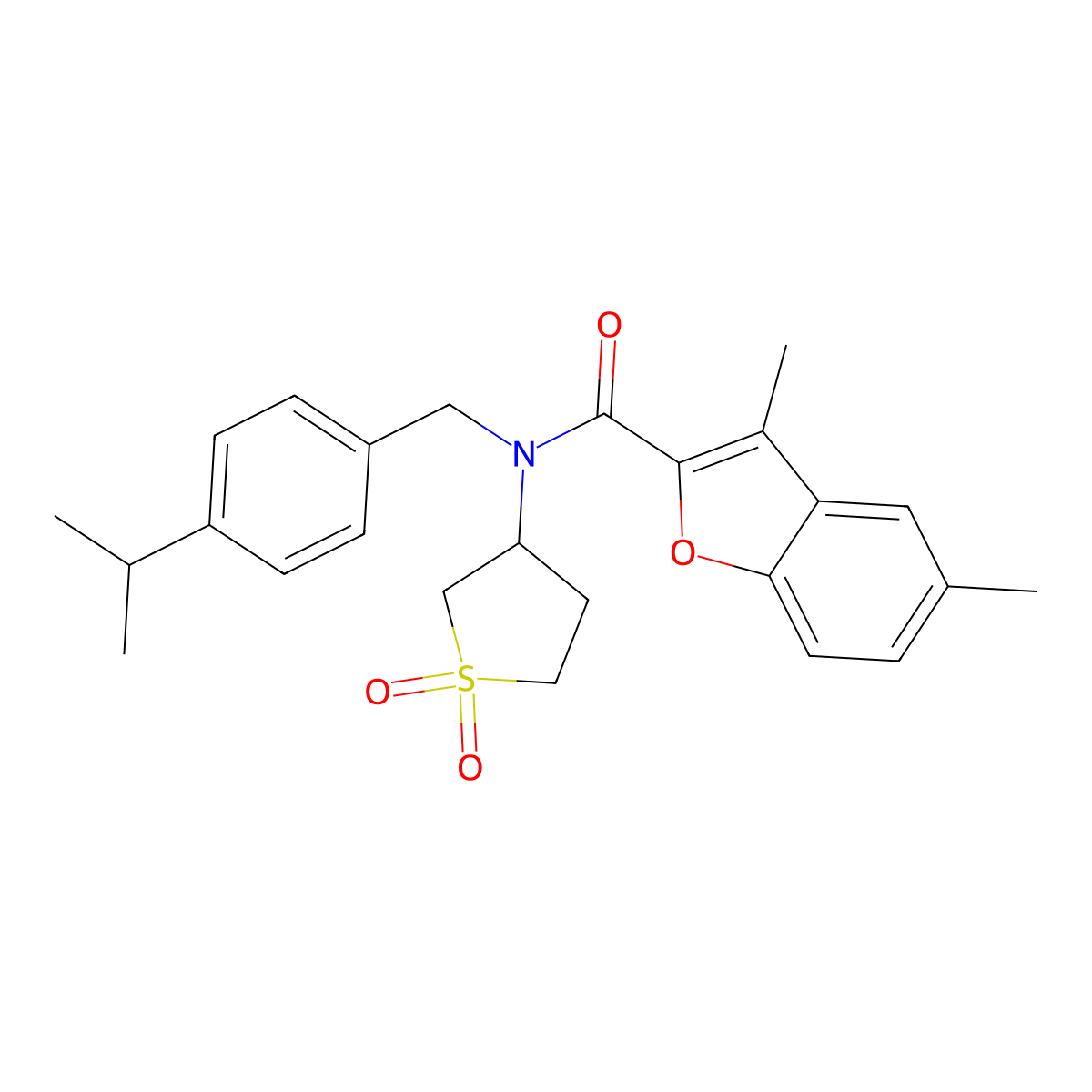 N-(1,1-dioxidotetrahydrothiophen-3-yl)-3,5-dimethyl-N-[4-(propan-2-yl)benzyl]-1-benzofuran-2-carboxamide molecular structure, CAS 620578-61-2