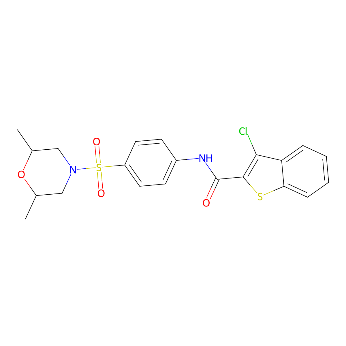 3-chloro-N-{4-[(2,6-dimethylmorpholin-4-yl)sulfonyl]phenyl}-1-benzothiophene-2-carboxamide molecular structure, CAS 620578-73-6