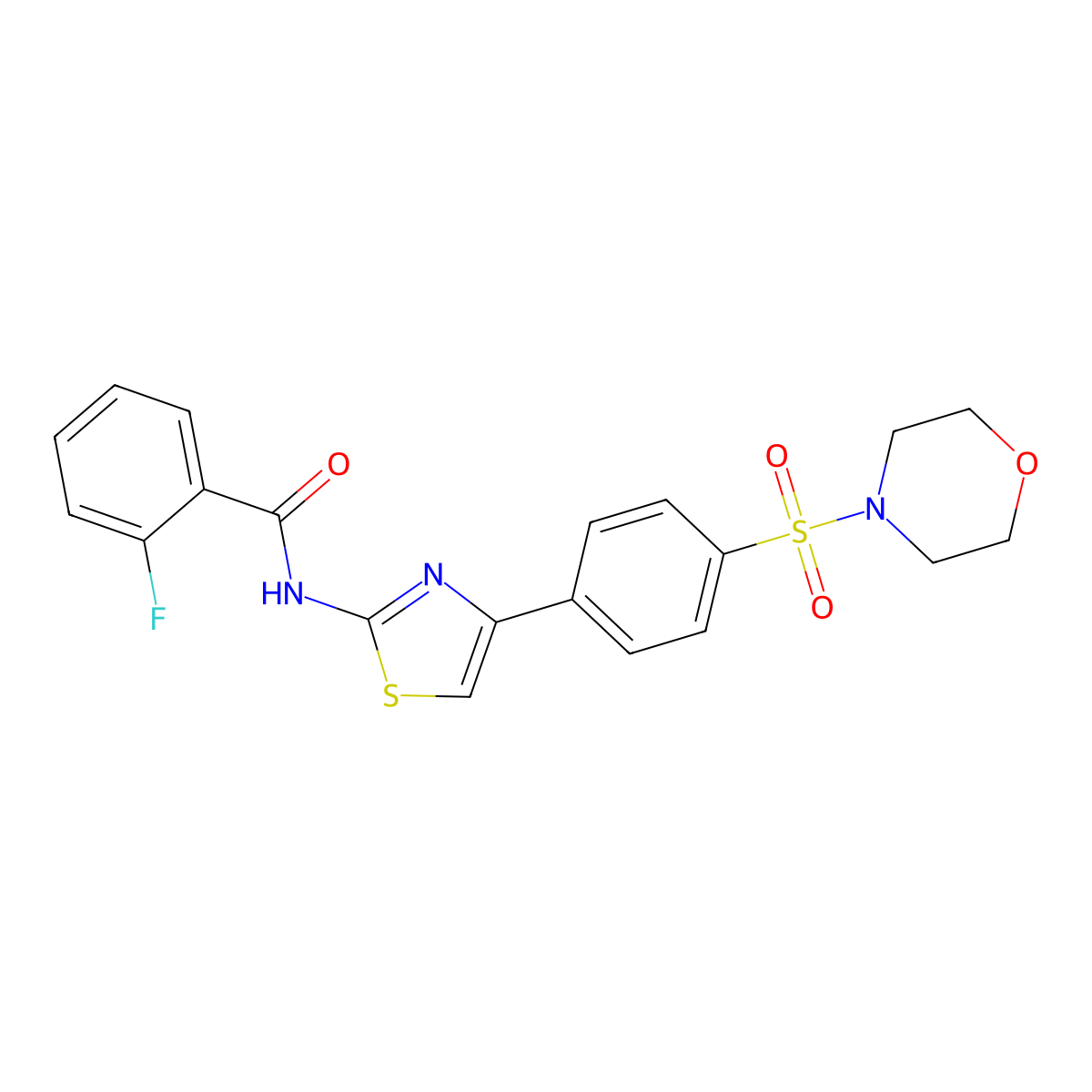 2-fluoro-N-{4-[4-(morpholin-4-ylsulfonyl)phenyl]-1,3-thiazol-2-yl}benzamide molecular structure, CAS 620582-85-6