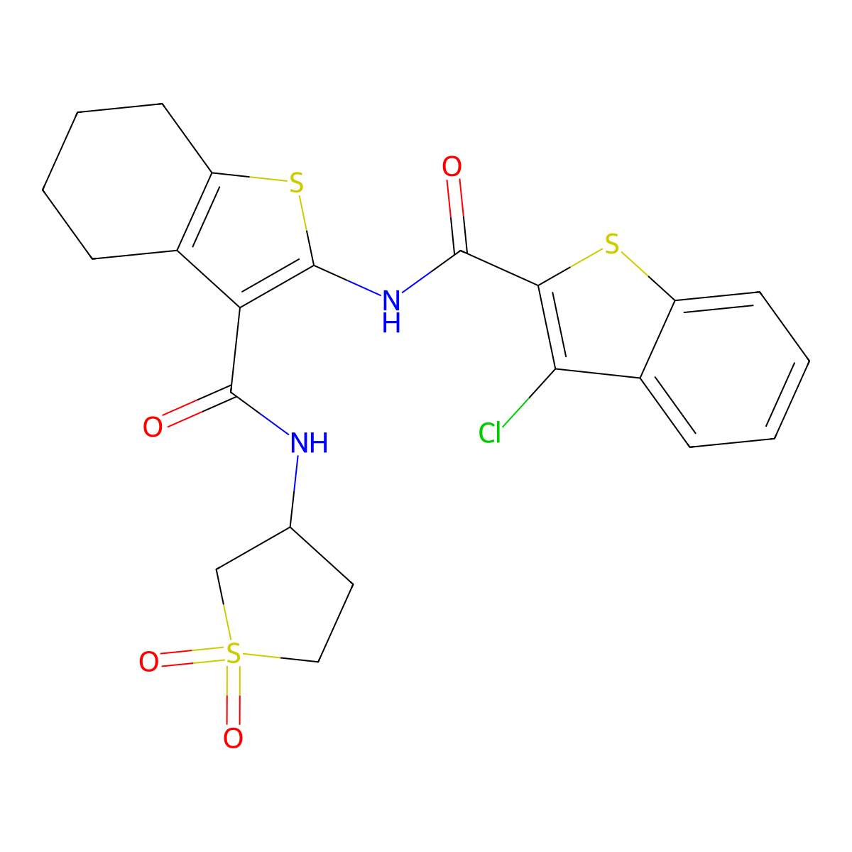3-chloro-N-{3-[(1,1-dioxidotetrahydrothiophen-3-yl)carbamoyl]-4,5,6,7-tetrahydro-1-benzothiophen-2-yl}-1-benzothiophene-2-carboxamide molecular structure, CAS 620584-07-8